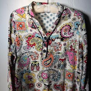 Nick & Nora Cream Sleep Shirt with Multicolor Owl and Paisley Print